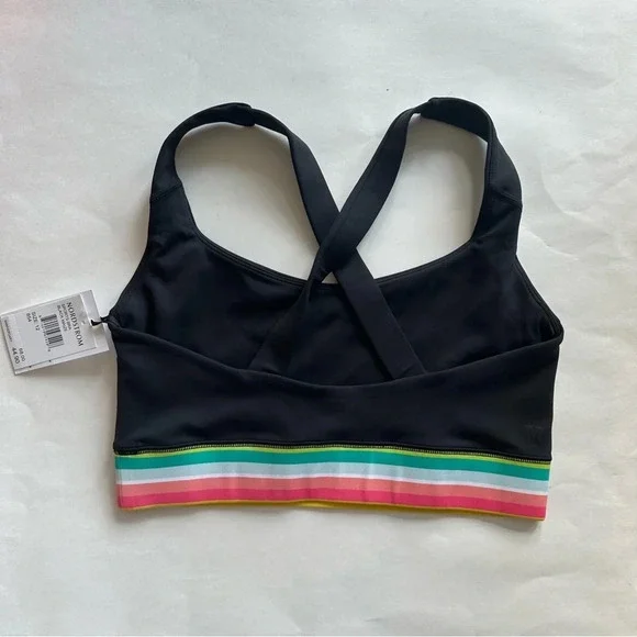 New IVL Collective Rainbow Stripe Sports Bra Size 12 XL Black Maize Crossback - Picture 2 of 9
